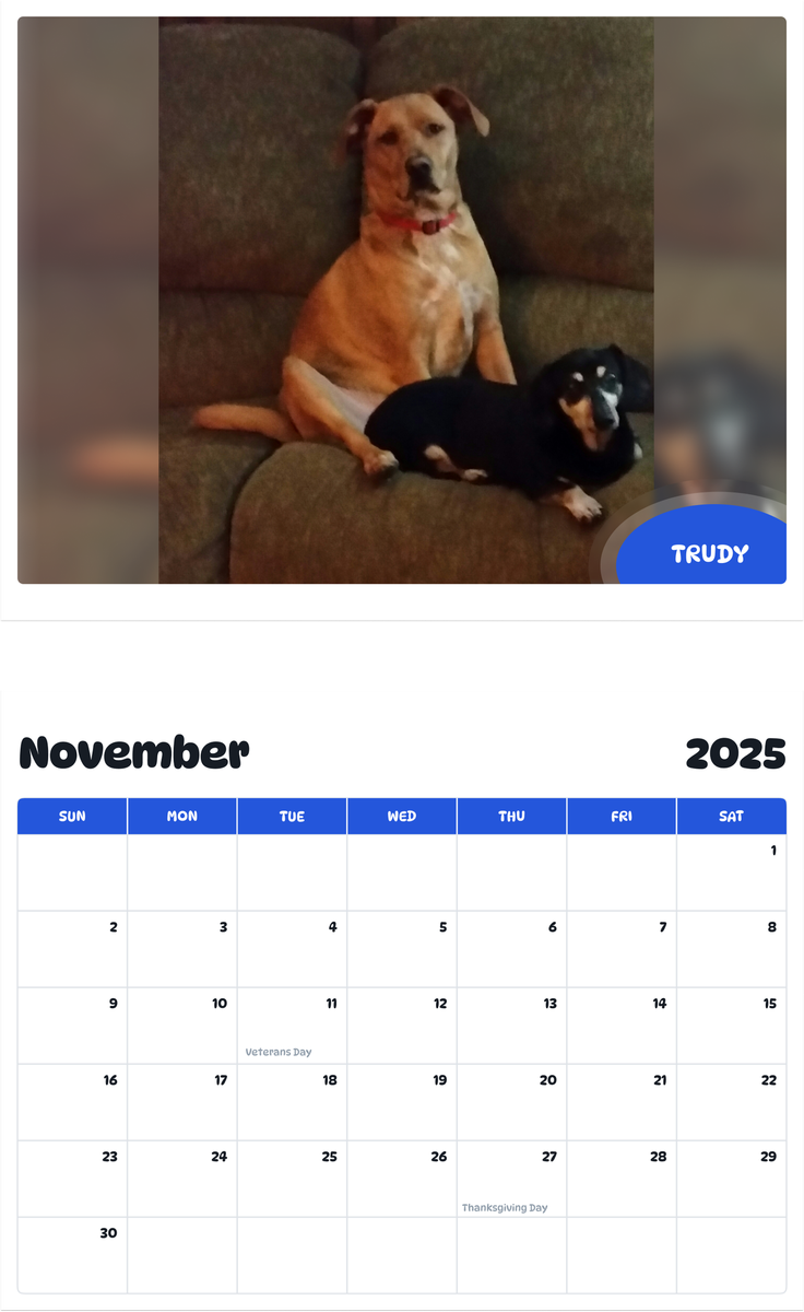 July 2025 - June 2026 Trudy - Pawidols Pet Calendar