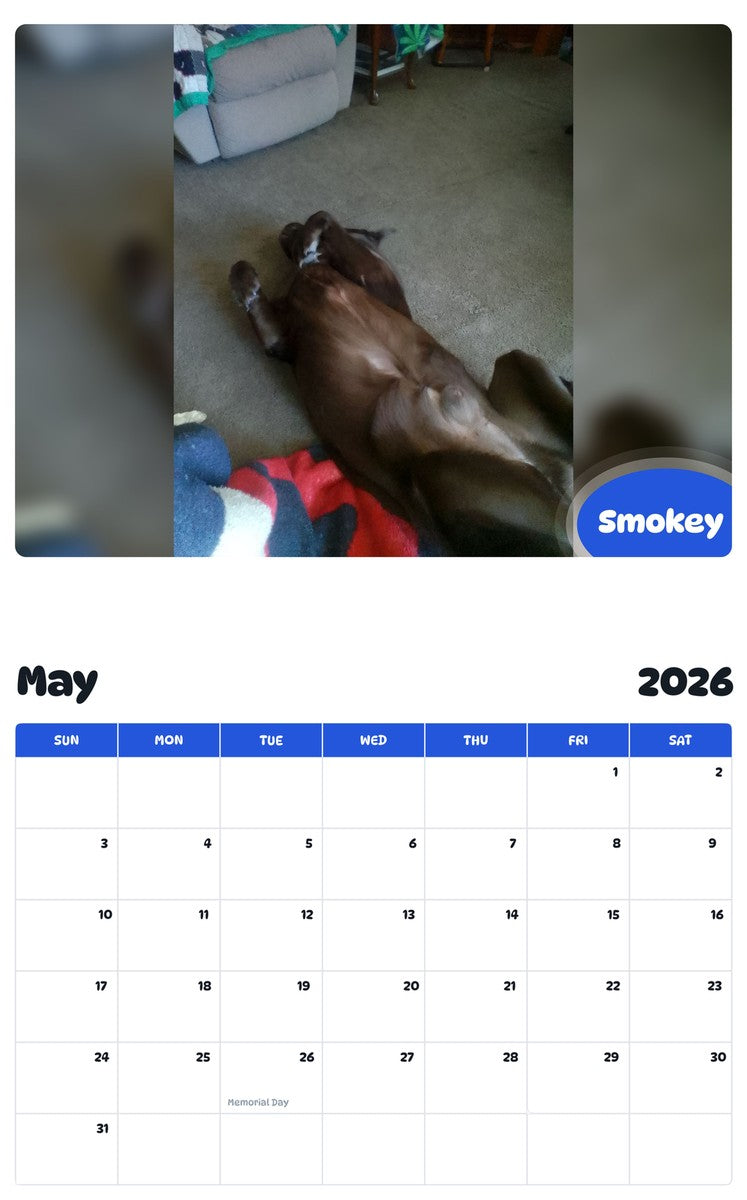 2026 - 2027 Smokey - Pawidols Pet Calendar