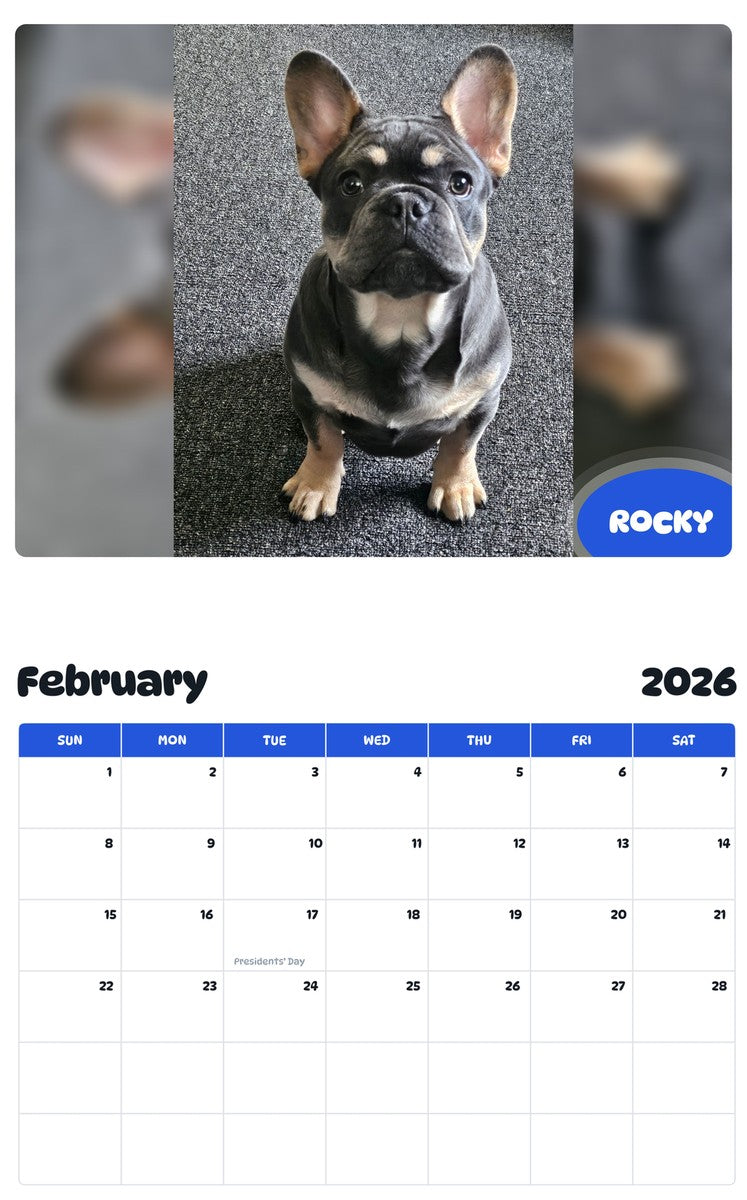 October 2025 - September 2026 ROCKY - Pawidols Pet Calendar