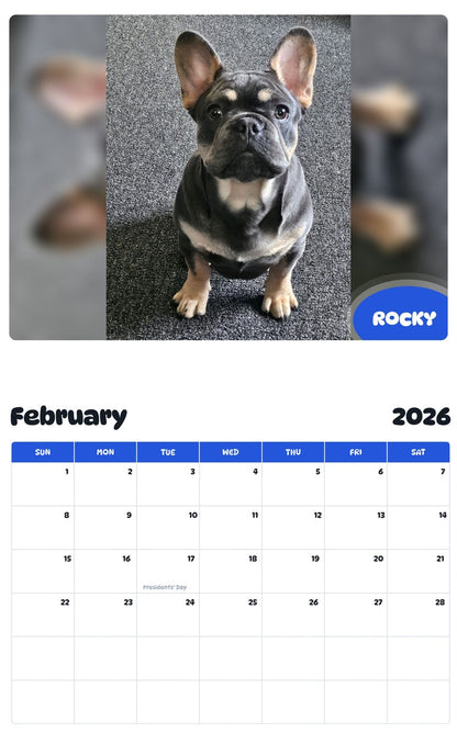 October 2025 - September 2026 ROCKY - Pawidols Pet Calendar