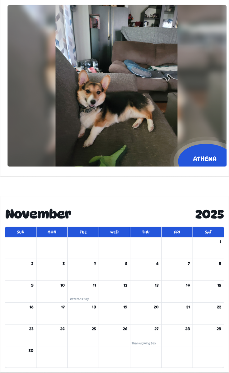 July 2025 - June 2026 Athena - Pawidols Pet Calendar