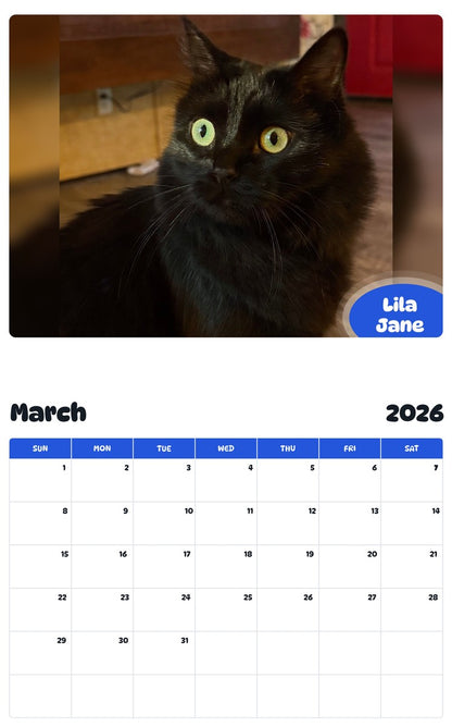November 2025 - October 2026 Lila Jane - Pawidols Pet Calendar