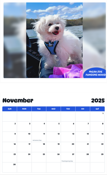 July 2025 - June 2026 Micah Joe Pawsons Wood - Pawidols Pet Calendar