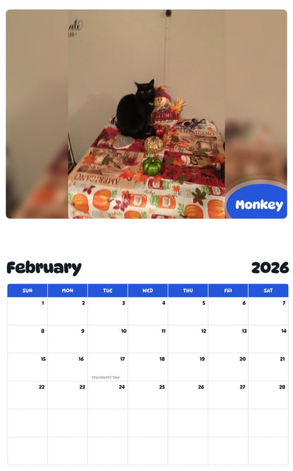 October 2025 - September 2026 Monkey - Pawidols Pet Calendar