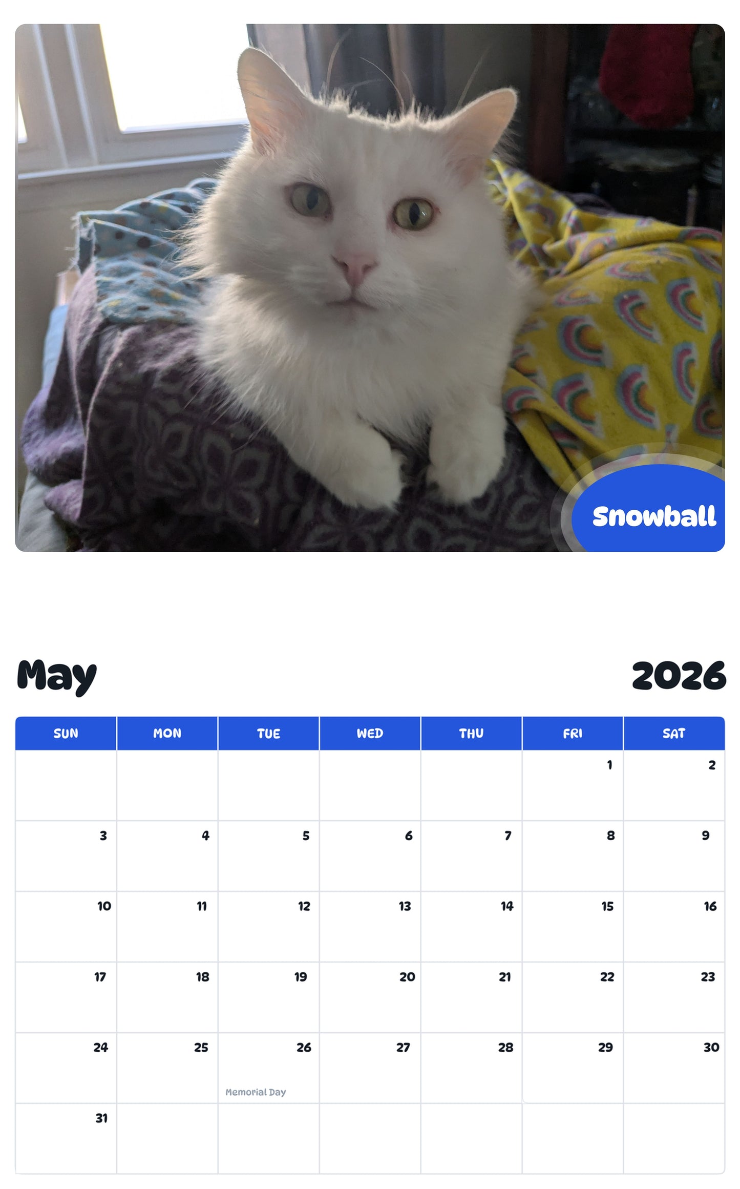 2026 - 2027 Snowball - Pawidols Pet Calendar