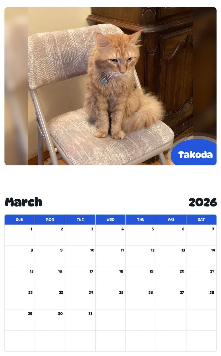 November 2025 - October 2026 Takoda - Pawidols Pet Calendar