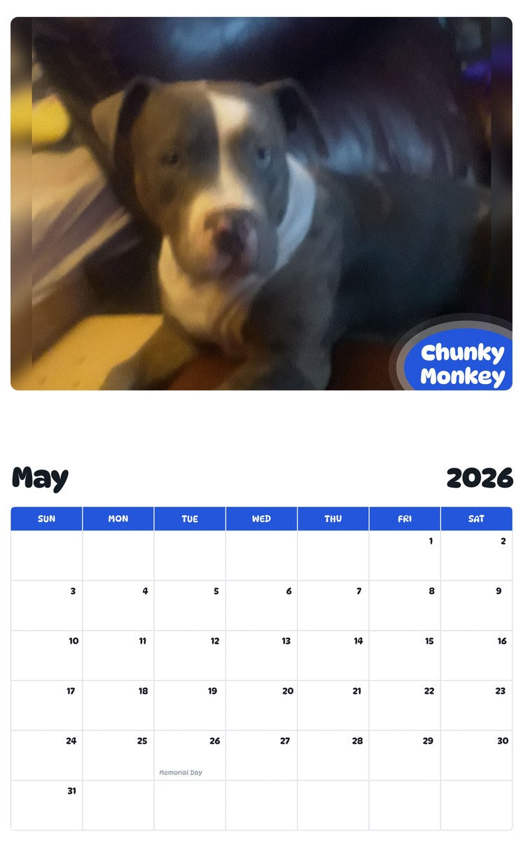 2026 - 2027 Chunky Monkey - Pawidols Pet Calendar