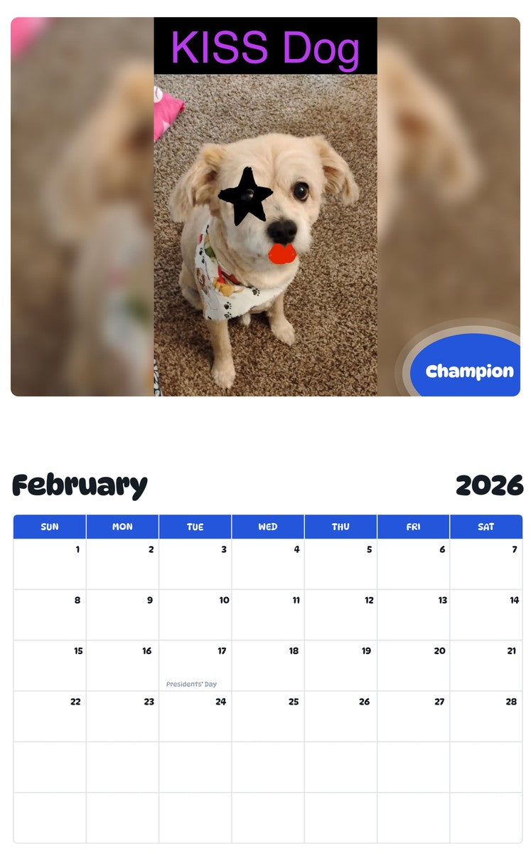 October 2025 - September 2026 Champion - Pawidols Pet Calendar