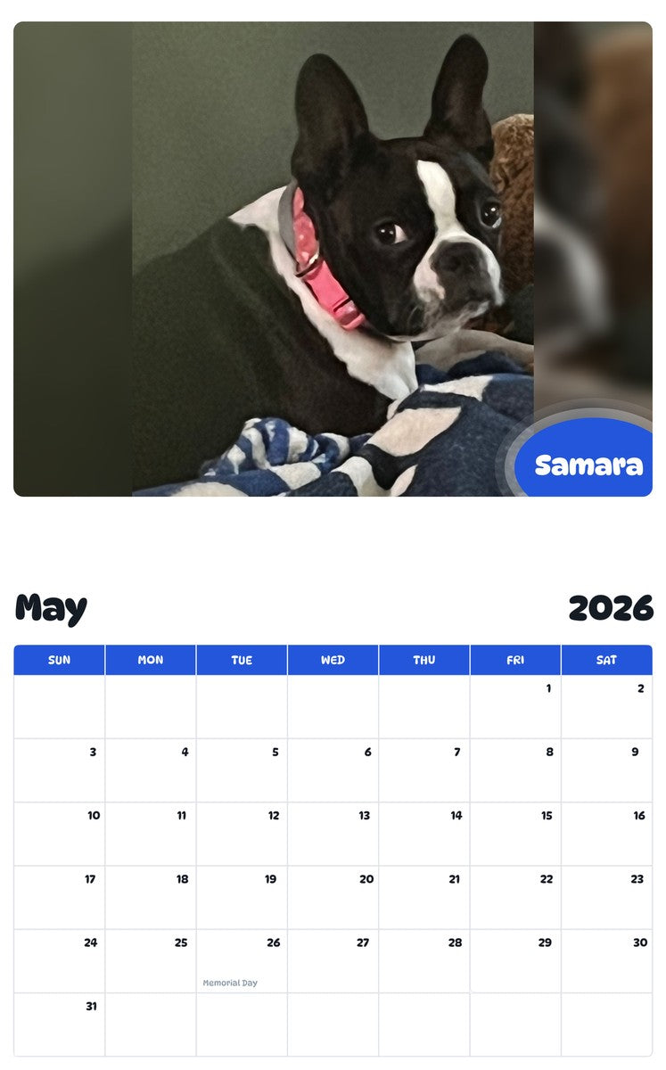 2026 - 2027 Samara - Pawidols Pet Calendar