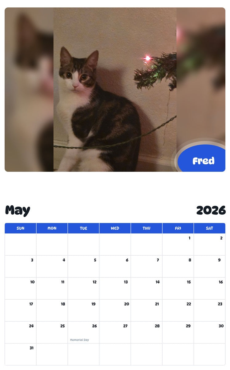 2026 - 2027 Fred - Pawidols Pet Calendar