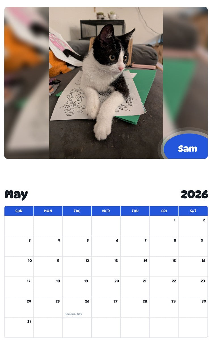 2026 - 2027 Sam - Pawidols Pet Calendar