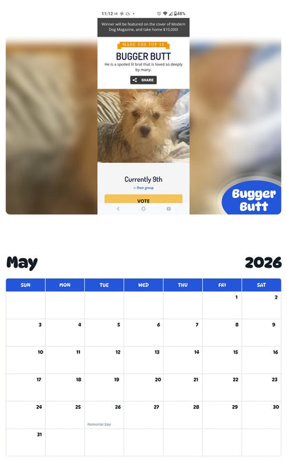 2026 - 2027 Bugger Butt - Pawidols Pet Calendar