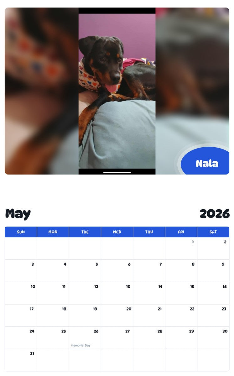 2026 - 2027 Nala - Pawidols Pet Calendar