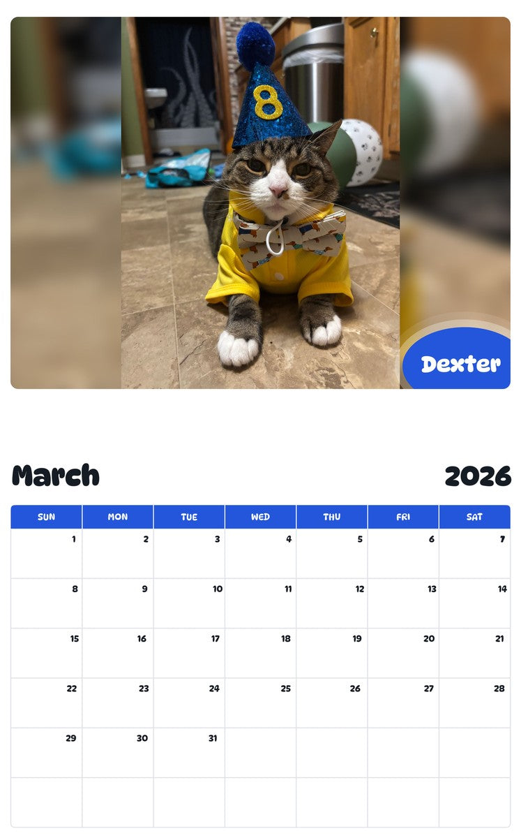 November 2025 - October 2026 Dexter - Pawidols Pet Calendar