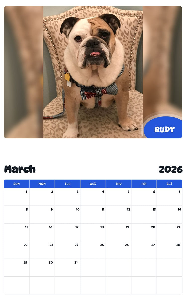 November 2025 - October 2026 RUDY - Pawidols Pet Calendar
