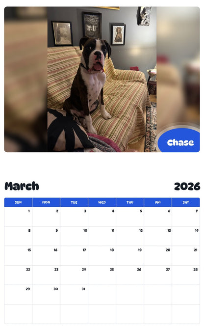 November 2025 - October 2026 Chase - Pawidols Pet Calendar