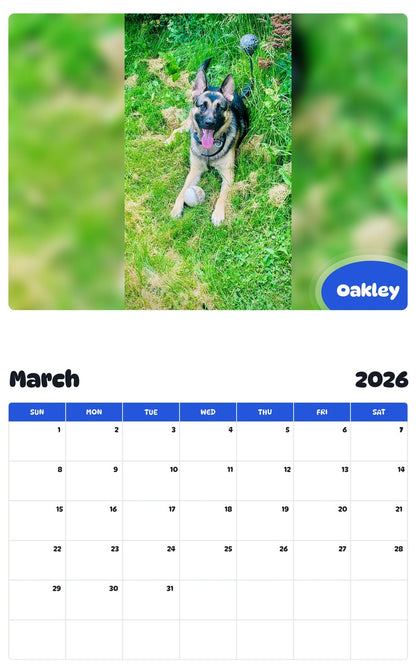 November 2025 - October 2026 Oakley - Pawidols Pet Calendar