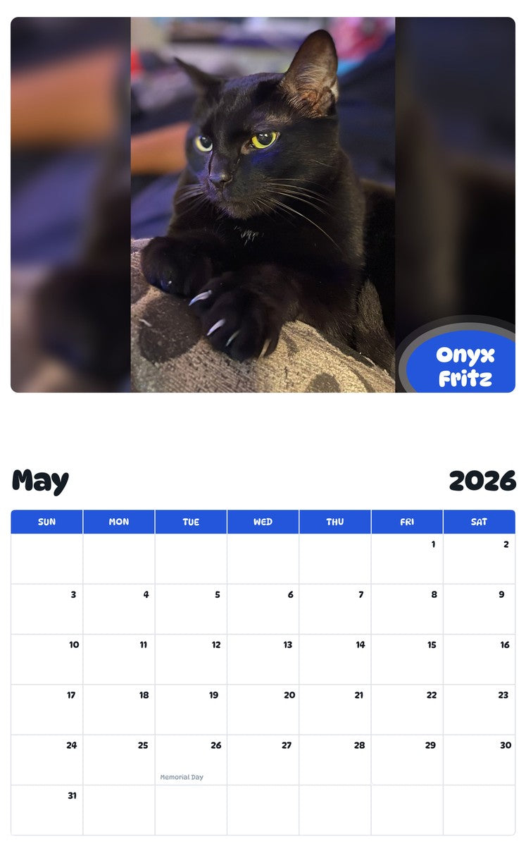 2026 - 2027 Onyx Fritz - Pawidols Pet Calendar