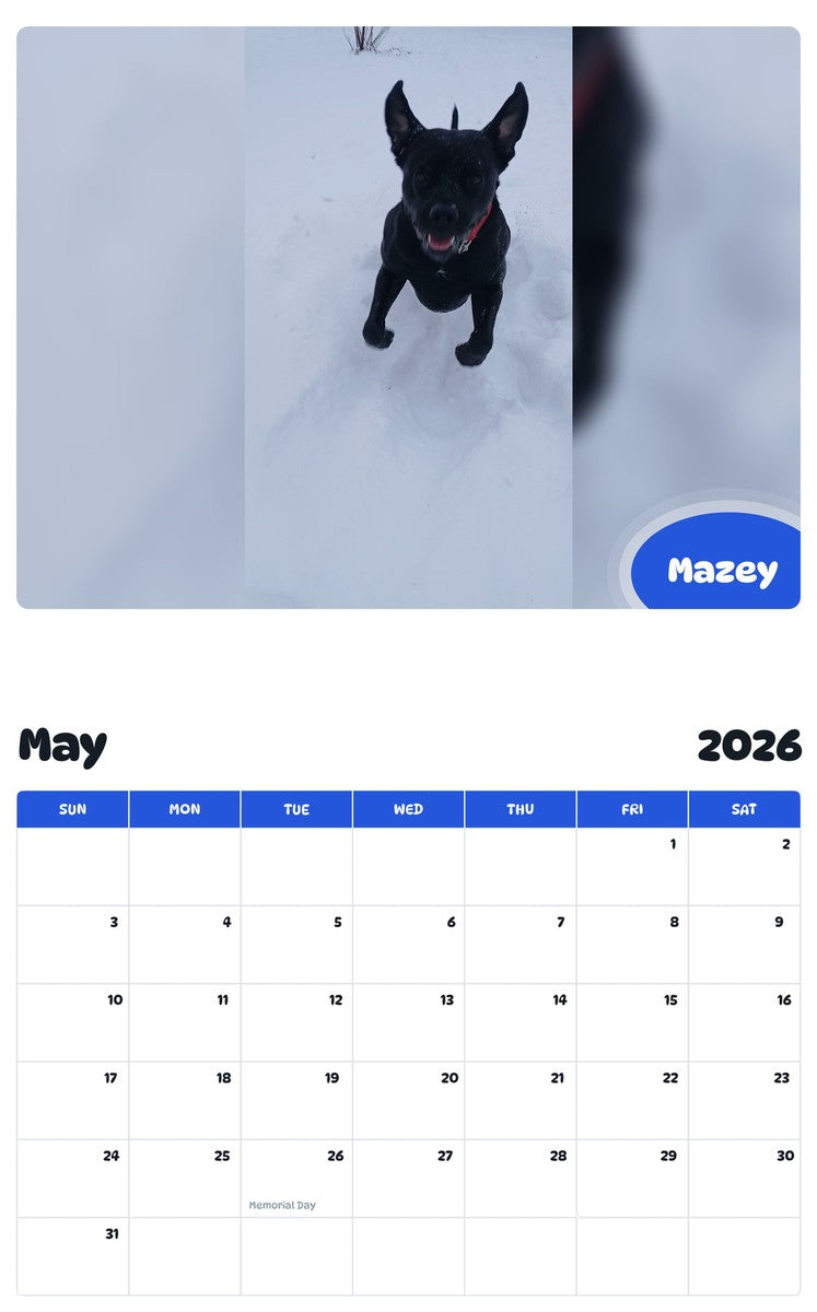 2026 - 2027 Mazey - Pawidols Pet Calendar