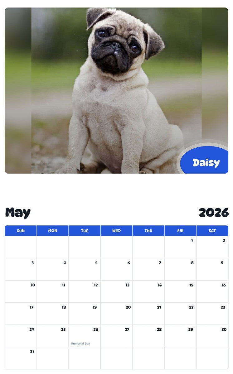 2026 - 2027 Daisy - Pawidols Pet Calendar
