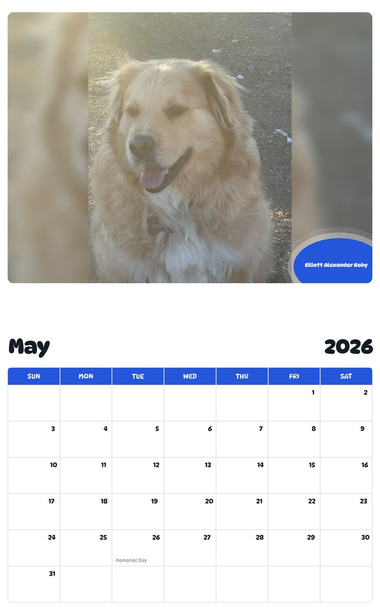 2026 - 2027 Elliott Alexander Roby - Pawidols Pet Calendar