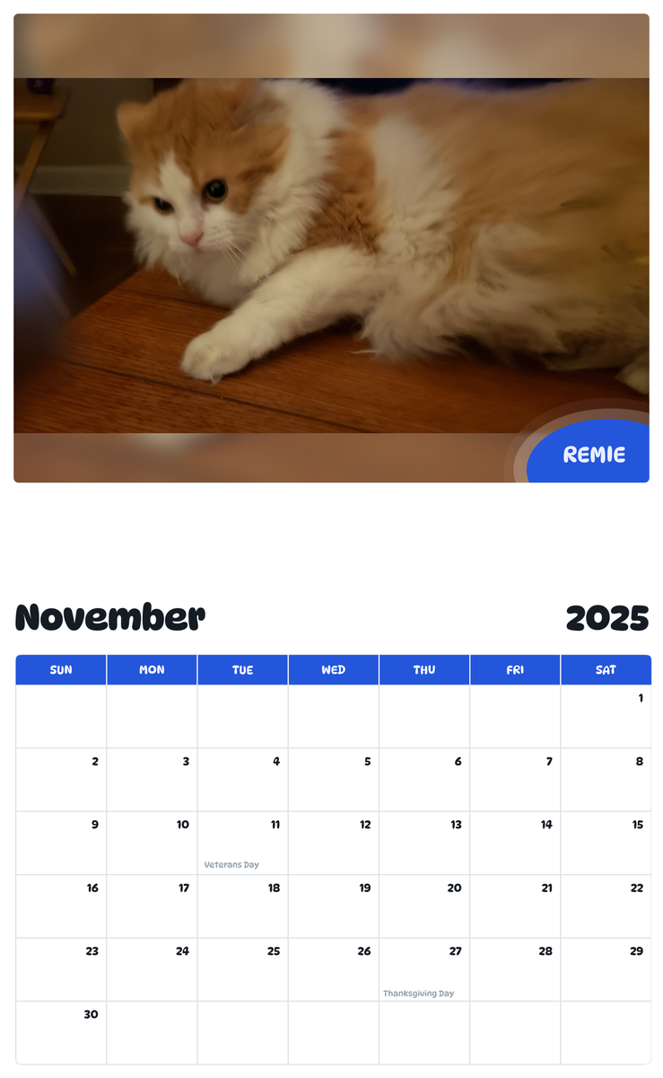 July 2025 - June 2026 Remie - Pawidols Pet Calendar