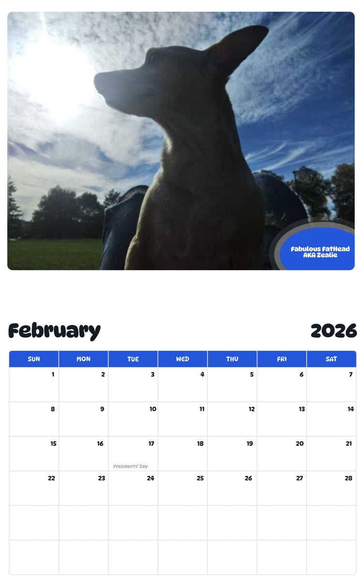 October 2025 - September 2026 Fabulous FatHead AKA Zealie - Pawidols Pet Calendar