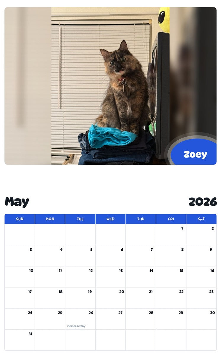 2026 - 2027 Zoey - Pawidols Pet Calendar
