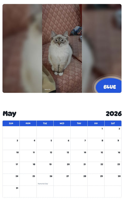 2026 - 2027 BLUE - Pawidols Pet Calendar