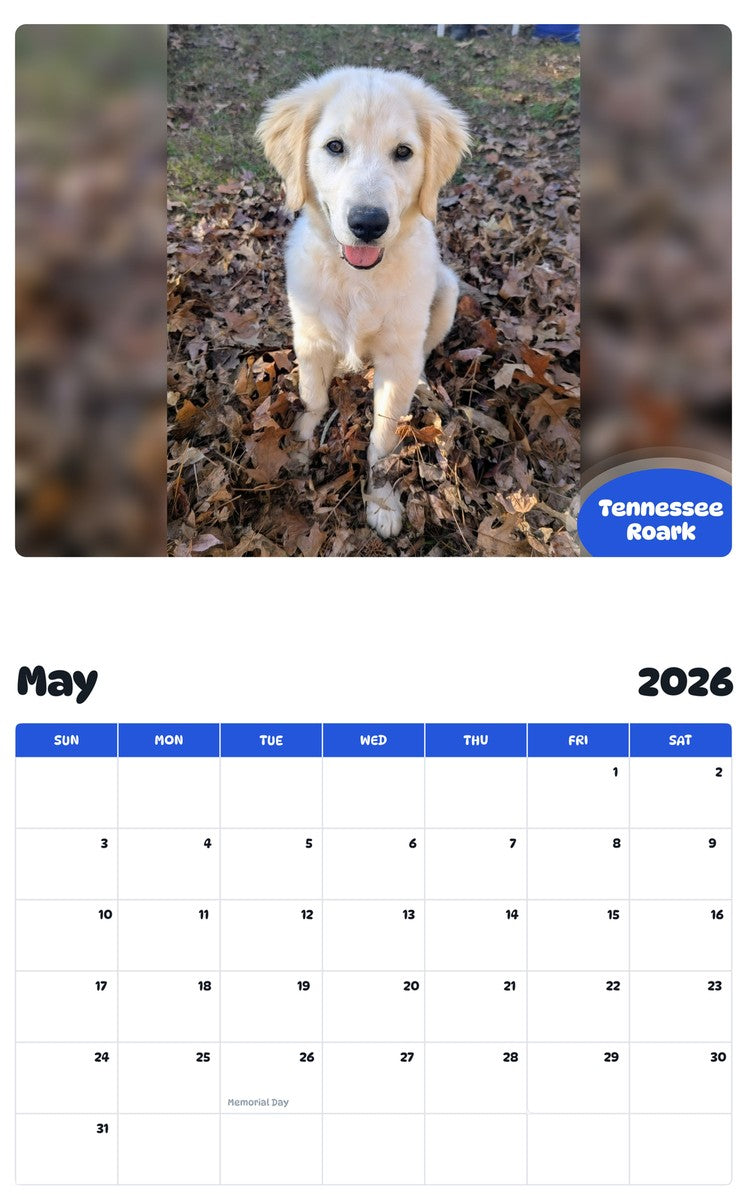 2026 - 2027 Tennessee Roark - Pawidols Pet Calendar