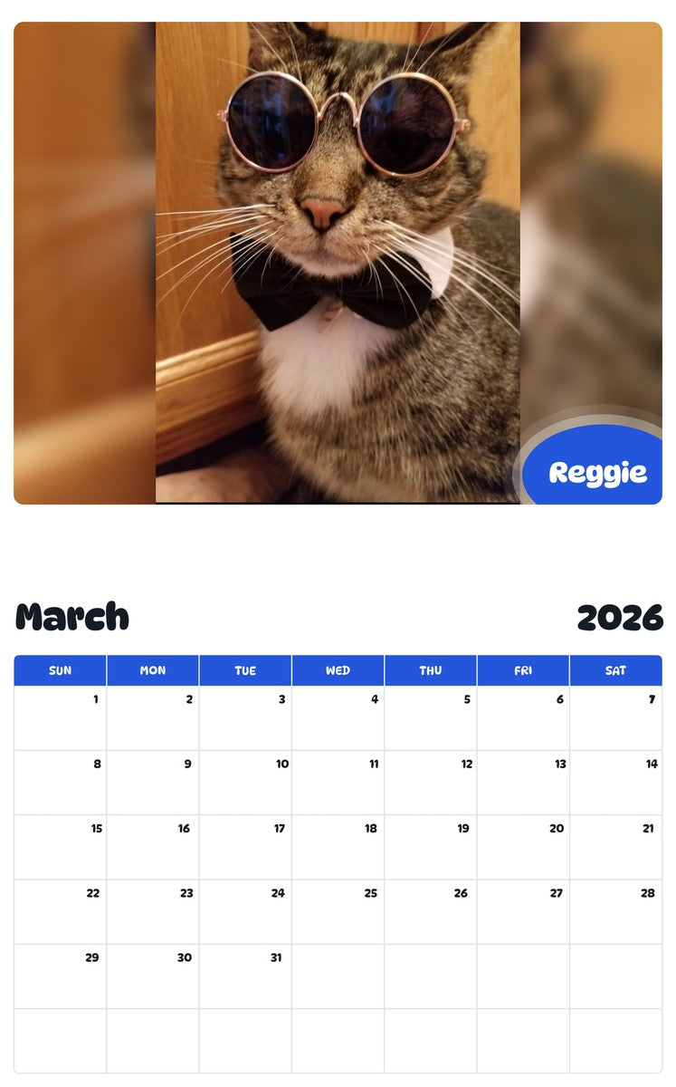 November 2025 - October 2026 Reggie - Pawidols Pet Calendar