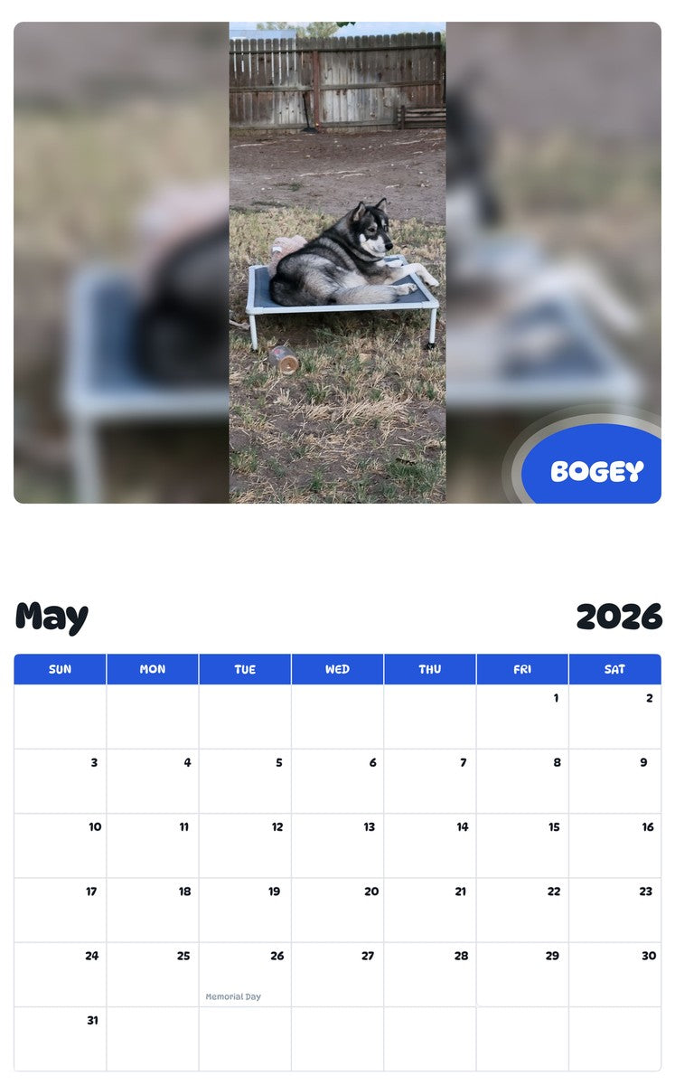 2026 - 2027 BOGEY - Pawidols Pet Calendar