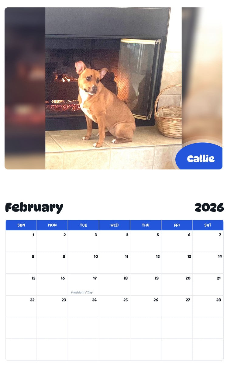 October 2025 - September 2026 Callie - Pawidols Pet Calendar