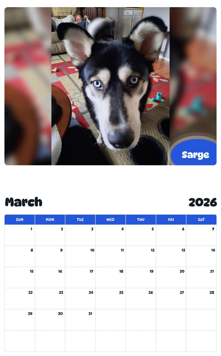 November 2025 - October 2026 Sarge - Pawidols Pet Calendar