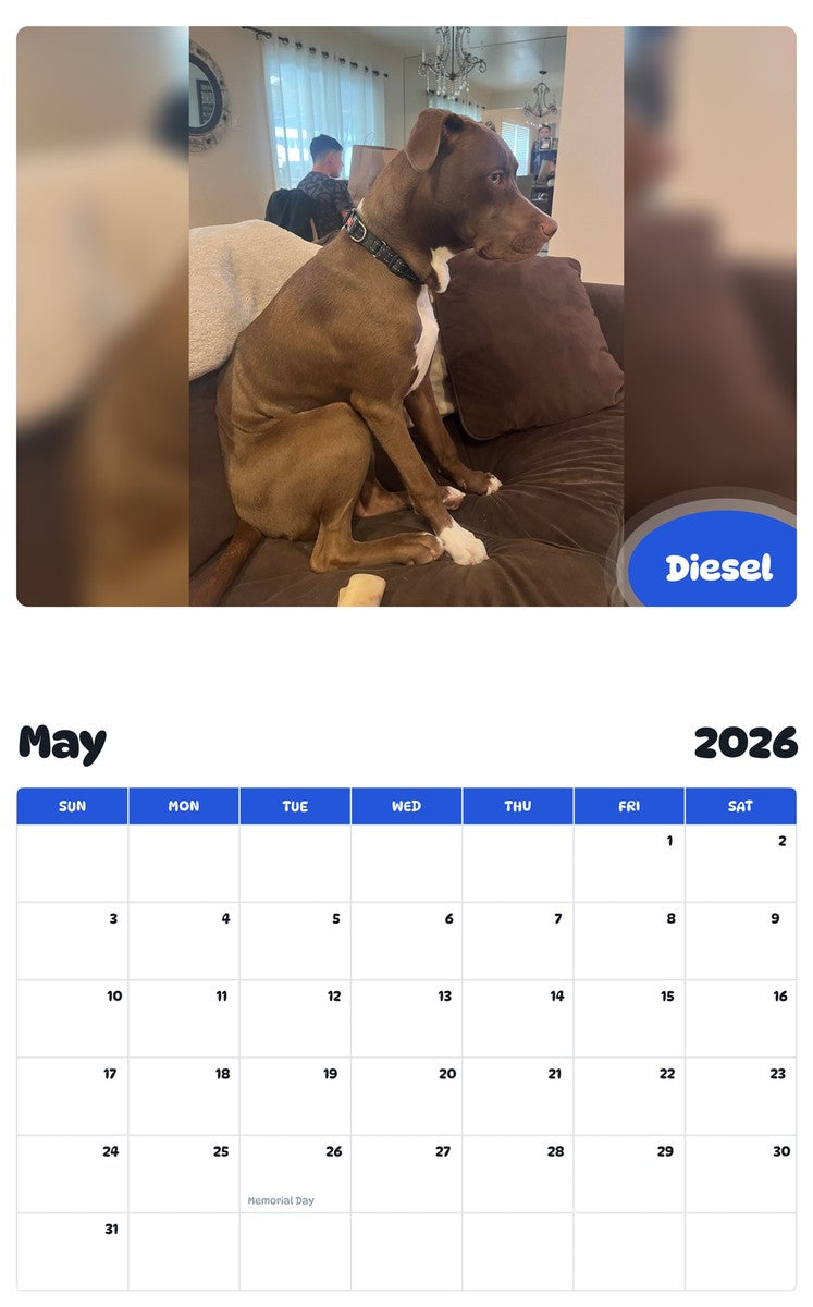 2026 - 2027 Diesel - Pawidols Pet Calendar