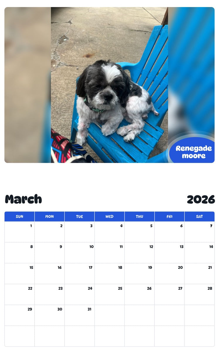 November 2025 - October 2026 Renegade moore - Pawidols Pet Calendar