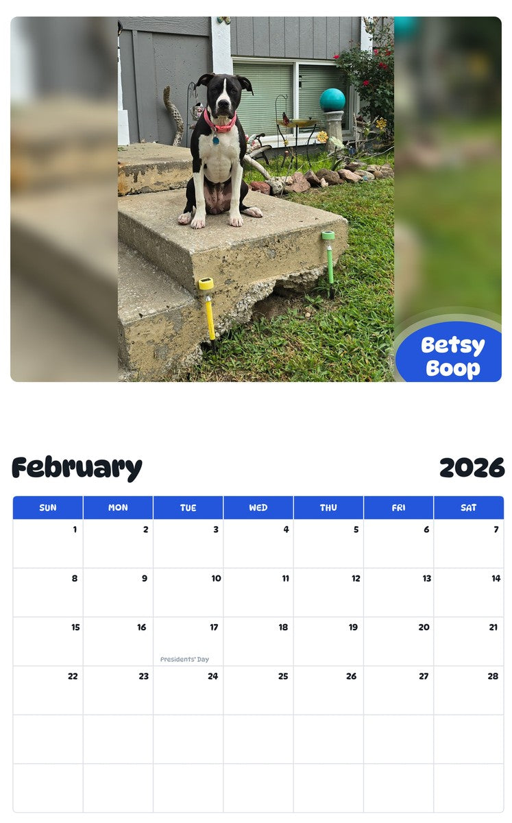 October 2025 - September 2026 Betsy Boop - Pawidols Pet Calendar