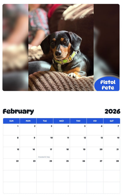 October 2025 - September 2026 Pistol Pete - Pawidols Pet Calendar