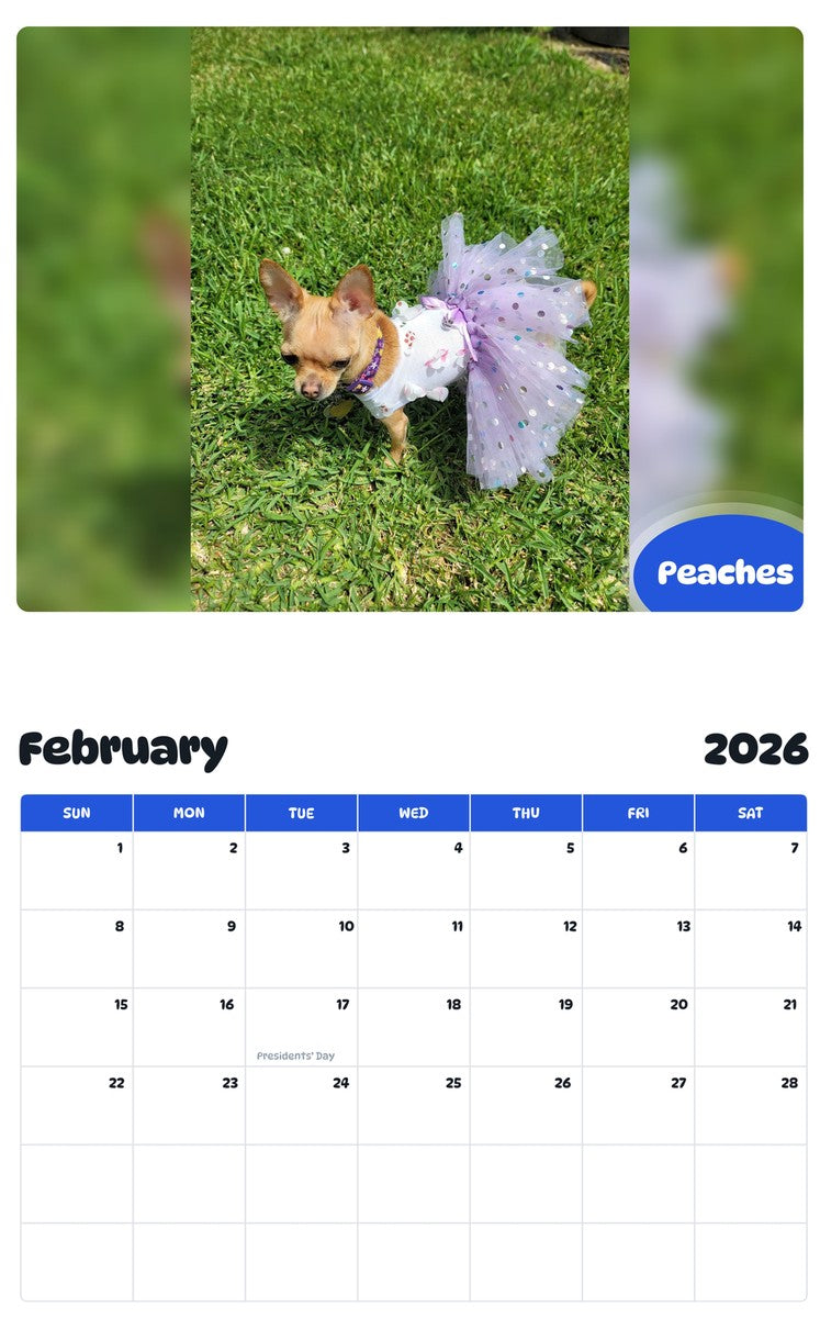 October 2025 - September 2026 Peaches - Pawidols Pet Calendar