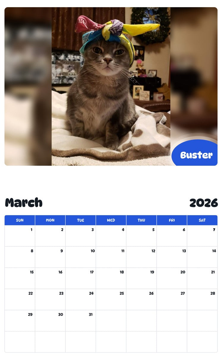 November 2025 - October 2026 Buster - Pawidols Pet Calendar