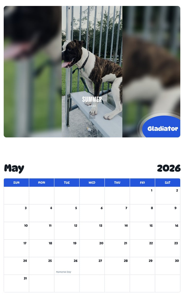 2026 - 2027 Gladiator - Pawidols Pet Calendar
