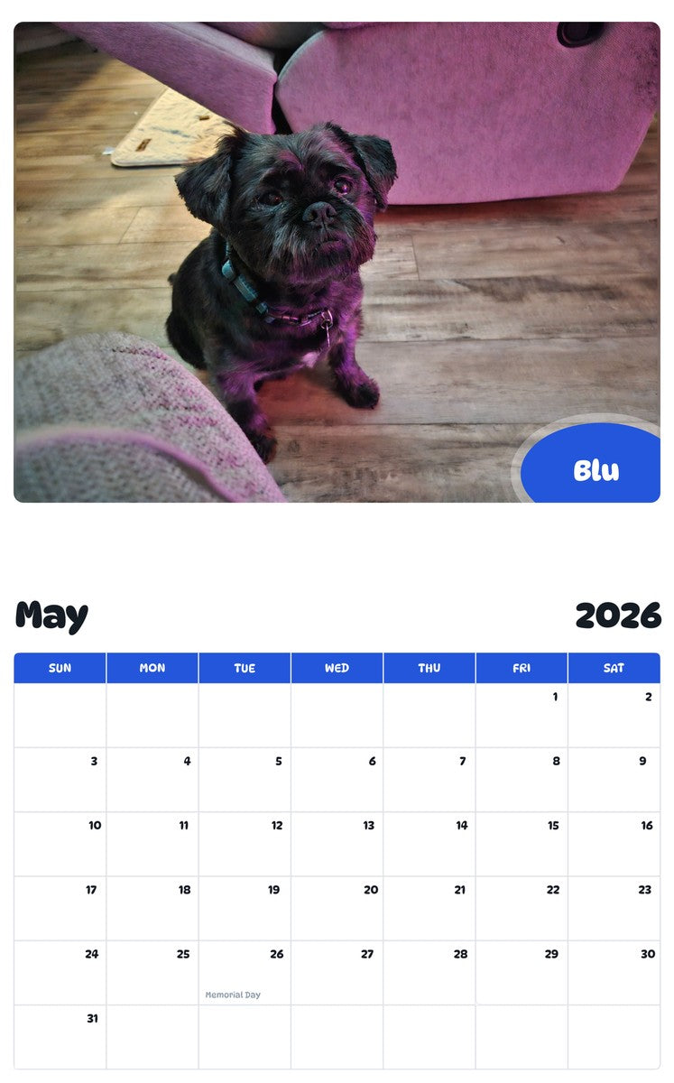 2026 - 2027 Blu - Pawidols Pet Calendar