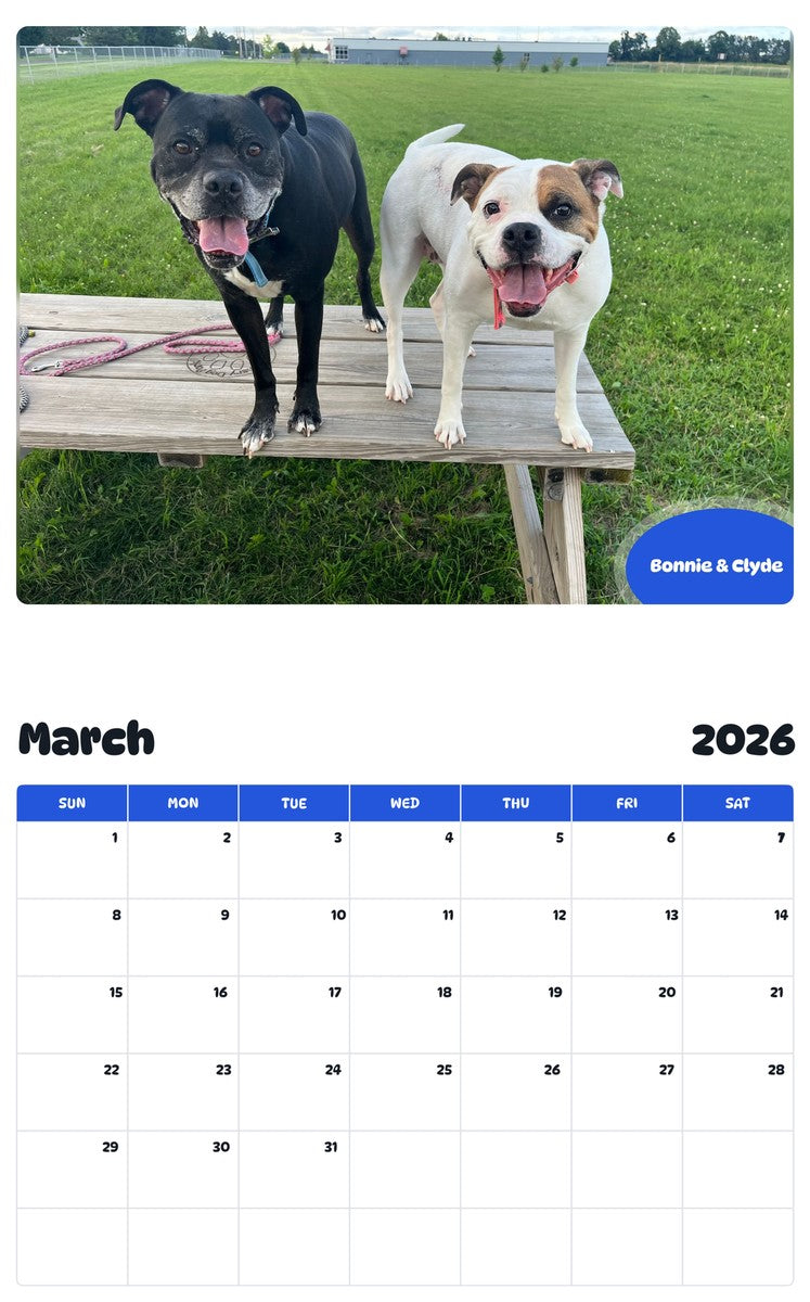 November 2025 - October 2026 Bonnie & Clyde - Pawidols Pet Calendar
