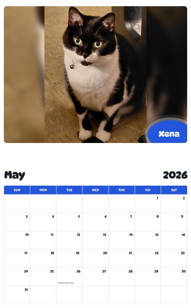 2026 - 2027 Xena - Pawidols Pet Calendar