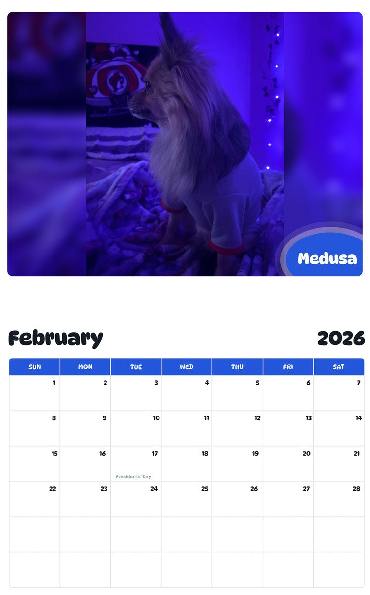October 2025 - September 2026 Medusa - Pawidols Pet Calendar