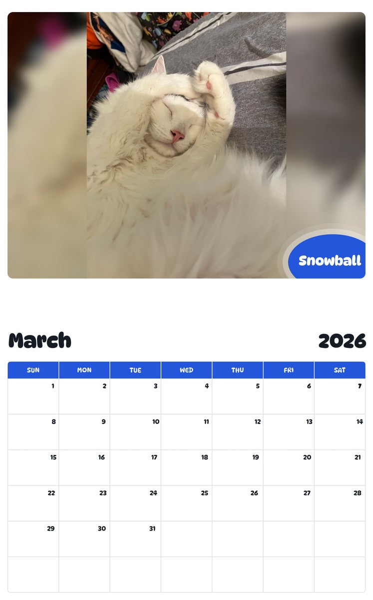 November 2025 - October 2026 Snowball - Pawidols Pet Calendar