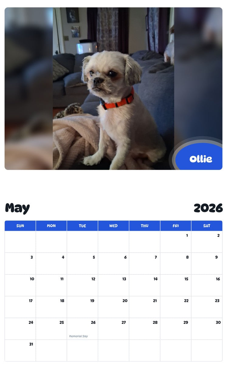 2026 - 2027 Ollie - Pawidols Pet Calendar