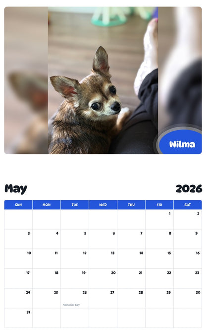 2026 - 2027 Wilma - Pawidols Pet Calendar
