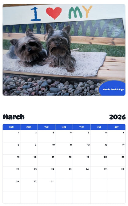 November 2025 - October 2026 Winnie Pooh & Rigs - Pawidols Pet Calendar