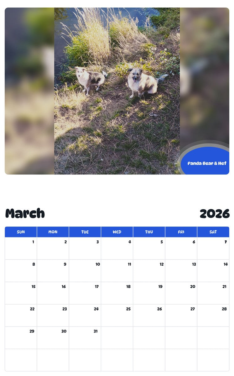 November 2025 - October 2026 Panda Bear & Hef - Pawidols Pet Calendar